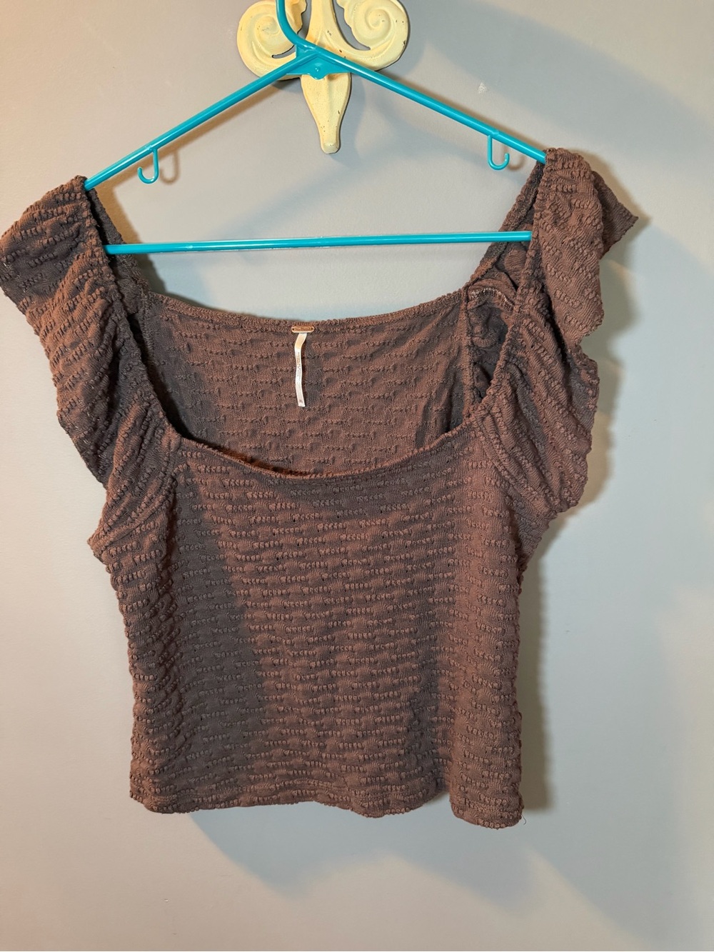 Free People Brown Textured Square-Neck Crop Top